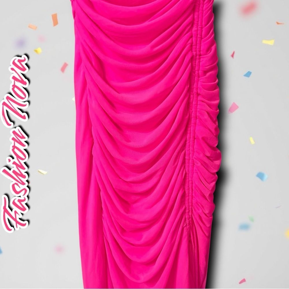 Preowned Fashion Nova Elle Mesh Midi Dress – Neon Pink - XS - Picture 5 of 13